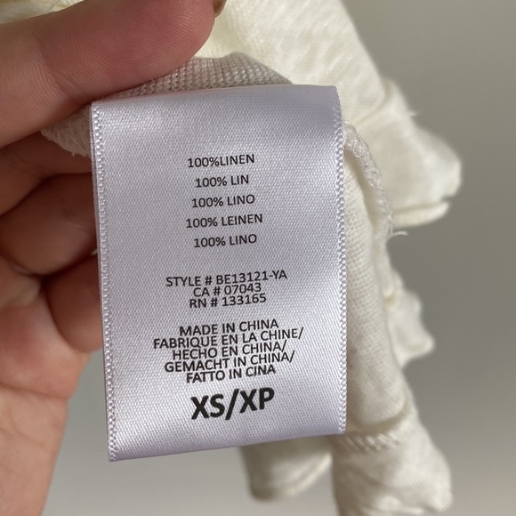 Anthropologie Eri + Ali Linen Ruffle Ivory Blouse Sz XS NWT - Picture 7 of 7